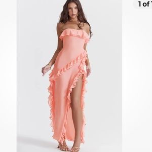 HOUSE OF CB 'Sarina' Apricot Ruffle Maxi Dress/Size L-US 8-10/JJ1208